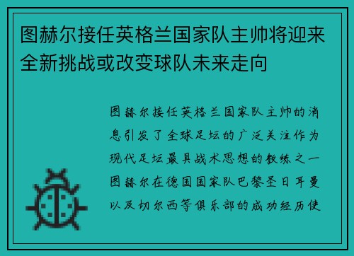 图赫尔接任英格兰国家队主帅将迎来全新挑战或改变球队未来走向
